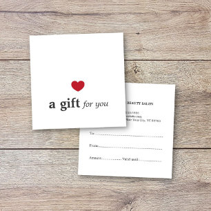 Tarjeta De Visita Cuadrada Salón de belleza blanco del corazón rojo elegante