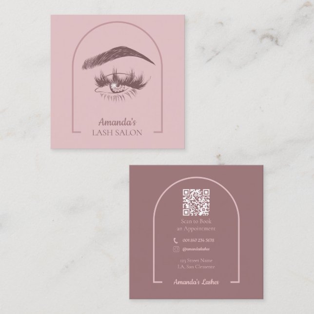 Tarjeta De Visita Cuadrada Salón De Belleza De Arco Elegante Rosa Código QR (Anverso / Reverso)