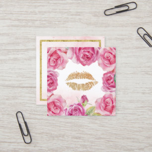 Tarjeta De Visita Cuadrada Salón de belleza de los labios del oro del marco