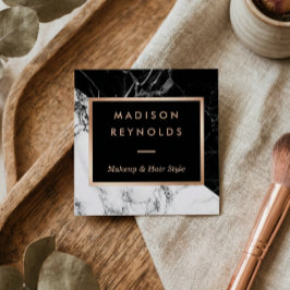 Tarjeta De Visita Cuadrada Salón de belleza de oro de mármol blanco negro Ros