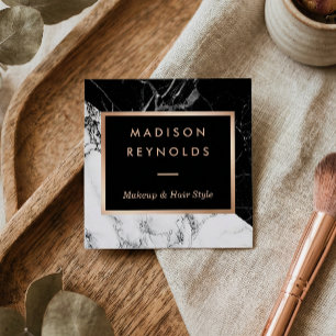 Tarjeta De Visita Cuadrada Salón de belleza de oro de mármol blanco negro Ros