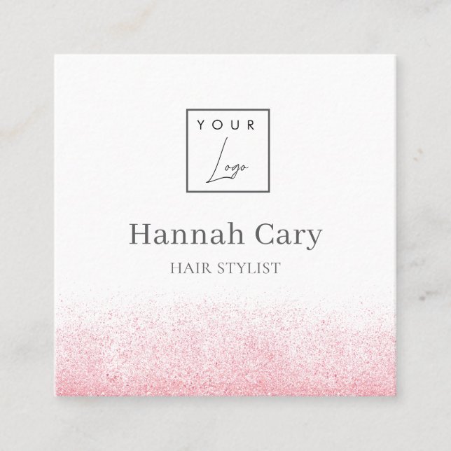 Tarjeta De Visita Cuadrada Salón de belleza de Purpurina rosa Lite (Anverso)