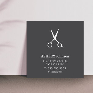 Tarjeta De Visita Cuadrada Salón de Belleza Minimalista Negra Gris y Blanco