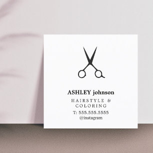 Tarjeta De Visita Cuadrada Salón de Belleza Minimalista Negro Blanco