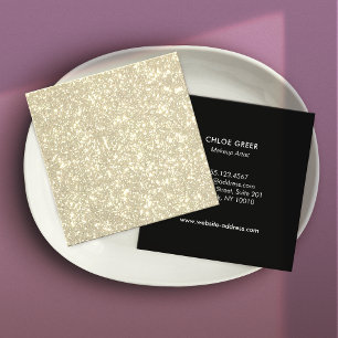 Tarjeta De Visita Cuadrada Salón de belleza retro vintage Gold Purpurina