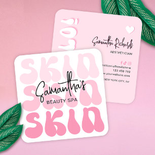 Tarjeta De Visita Cuadrada Salón de Belleza Rosa Retro de Moda Esteticista