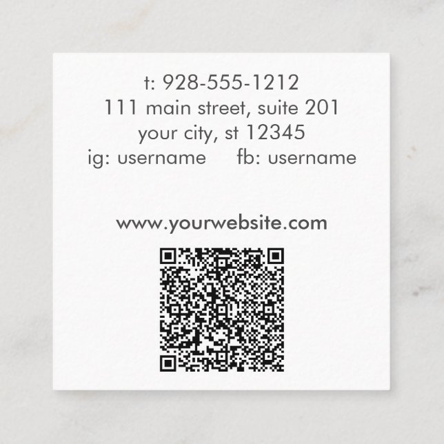 Tarjeta De Visita Cuadrada Salón de códigos QR con textura social de escritur (Reverso)