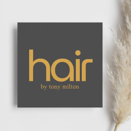 Tarjeta De Visita Cuadrada Salón de gris oscuro dorado elegante minimalista