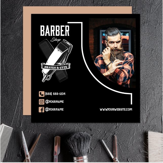 Tarjeta De Visita Cuadrada Salón de logotipos modernos Barbería profesional (Subido por el creador)