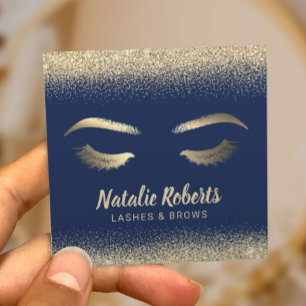 Tarjeta De Visita Cuadrada Salón de los azules marinos del confeti del oro