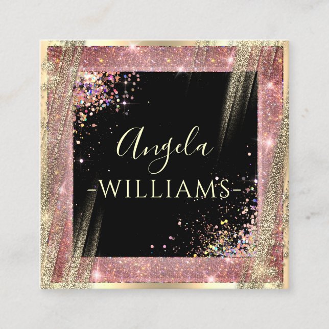 Tarjeta De Visita Cuadrada Salón de maquillaje único Código QR Código Rosa ne (Anverso)