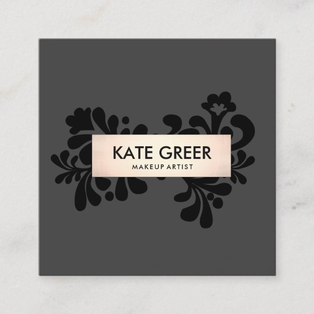 Tarjeta De Visita Cuadrada Salón de maquillaje y peluquería negro y Rosa (Anverso)