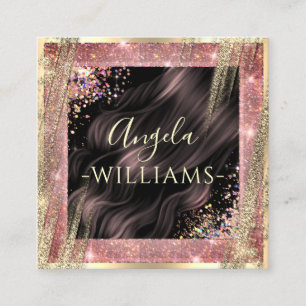 Tarjeta De Visita Cuadrada Salón de pelo Código QR personalizado negro y oro