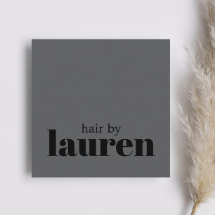Tarjeta De Visita Cuadrada Salón de pelo negro gris y negrita minimalista