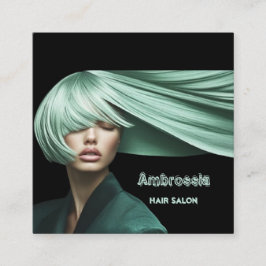 Tarjeta De Visita Cuadrada Salón de pelo negro moderno minimalista