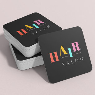 Tarjeta De Visita Cuadrada Salón de pelo tipografía colorida estilista modern