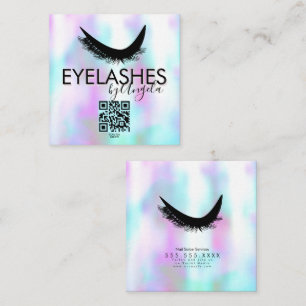 Tarjeta De Visita Cuadrada Salón de Pestañas Modernas Belleza Falso Holográfi