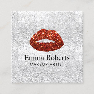 Tarjeta De Visita Cuadrada Salón de plata moderno de los labios rojos del