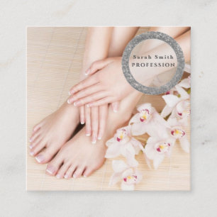 Tarjeta De Visita Cuadrada Salón de spa de pies femeninos, pedicura y manicur
