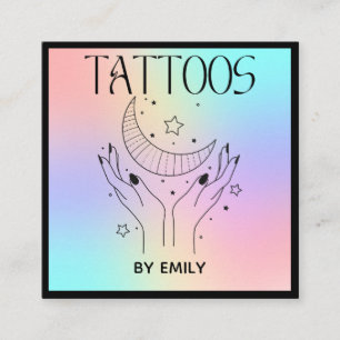 Tarjeta De Visita Cuadrada Salón de tatuaje celeste Luna Holográfico