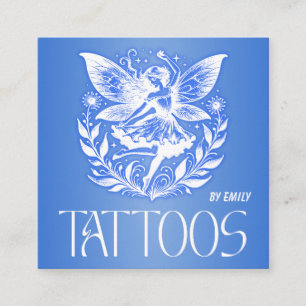 Tarjeta De Visita Cuadrada Salón de tatuaje celeste Luna Holográfico