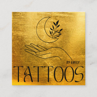 Tarjeta De Visita Cuadrada Salón de tatuaje de luna celeste metal de oro