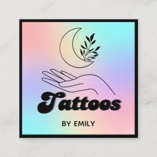 Tarjeta De Visita Cuadrada Salón de tatuajes celestes de la luna Holográfico