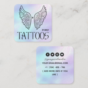 Tarjeta De Visita Cuadrada Salón de Tatuajes Celestial Wings Holográfico