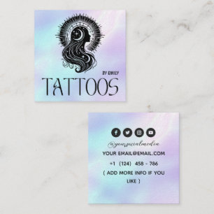Tarjeta De Visita Cuadrada Salón de Tatuajes Celestiales Holográfico