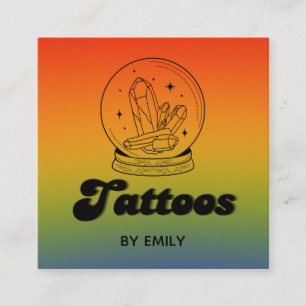Tarjeta De Visita Cuadrada Salón de tatuajes de cristal celestial holográfico