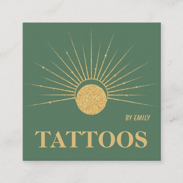 Tarjeta De Visita Cuadrada Salón de tatuajes de sol celestial (Anverso)