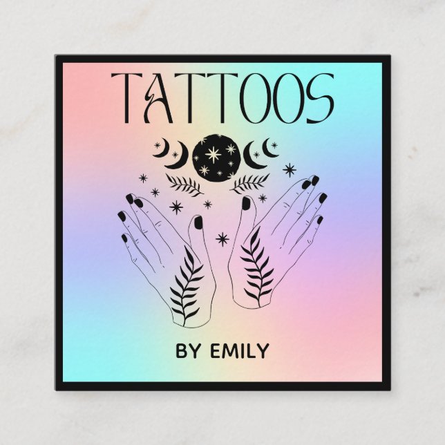 Tarjeta De Visita Cuadrada Salón de tatuajes Holográfico místico místico (Anverso)