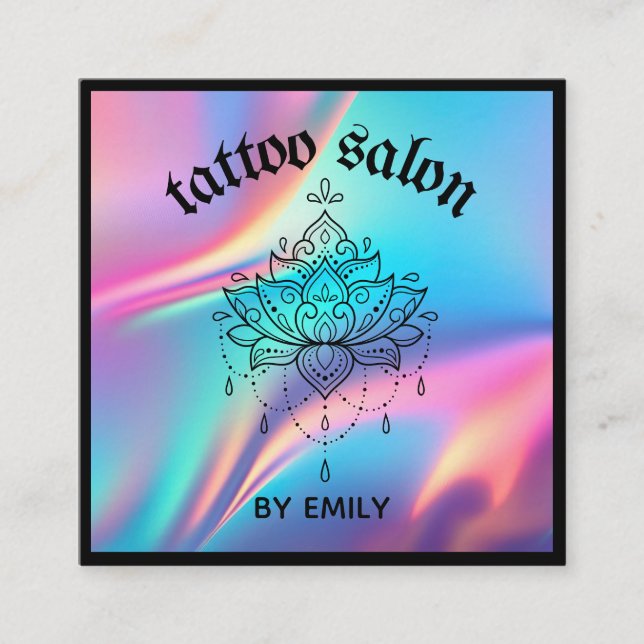 Tarjeta De Visita Cuadrada Salón de tatuajes Holográfico místico místico (Anverso)