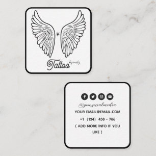 Tarjeta De Visita Cuadrada Salón de Tatuajes Mariposa Celestial Blanco y negr