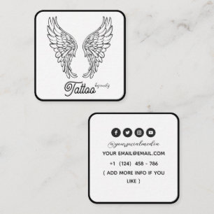 Tarjeta De Visita Cuadrada Salón de Tatuajes Mariposa Celestial Blanco y negr