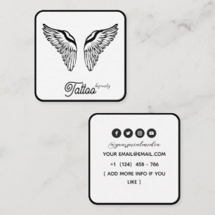 Tarjeta De Visita Cuadrada Salón de Tatuajes Mariposa Celestial Blanco y negr