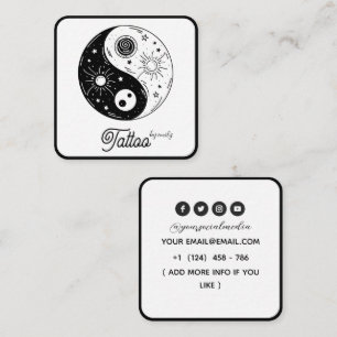 Tarjeta De Visita Cuadrada Salón de Tatuajes Mariposa Celestial Blanco y negr