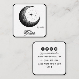 Tarjeta De Visita Cuadrada Salón de Tatuajes Mariposa Celestial Blanco y negr