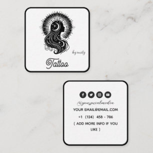 Tarjeta De Visita Cuadrada Salón de Tatuajes Mariposa Celestial Blanco y negr