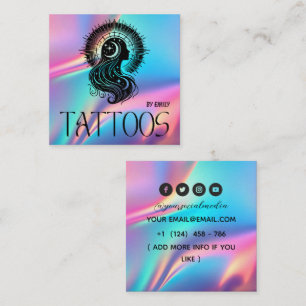 Tarjeta De Visita Cuadrada Salón de Tatuajes Mariposa Celestial Holográfico