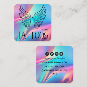 Tarjeta De Visita Cuadrada Salón de Tatuajes Mariposa Celestial Holográfico
