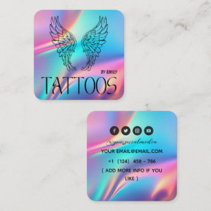 Tarjeta De Visita Cuadrada Salón de Tatuajes Mariposa Celestial Holográfico