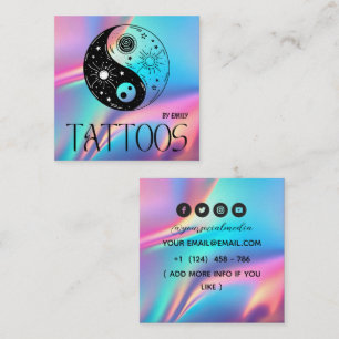 Tarjeta De Visita Cuadrada Salón de Tatuajes Mariposa Celestial Holográfico
