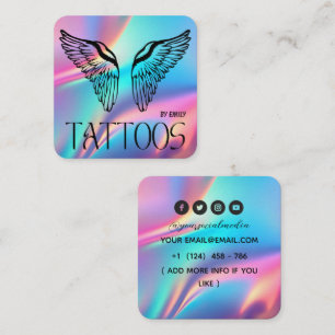 Tarjeta De Visita Cuadrada Salón de Tatuajes Mariposa Celestial Holográfico