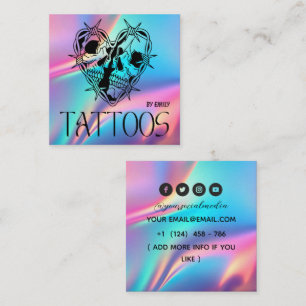 Tarjeta De Visita Cuadrada Salón de Tatuajes Mariposa Celestial Holográfico