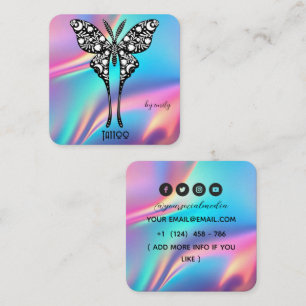 Tarjeta De Visita Cuadrada Salón de Tatuajes Mariposa Celestial Holográfico