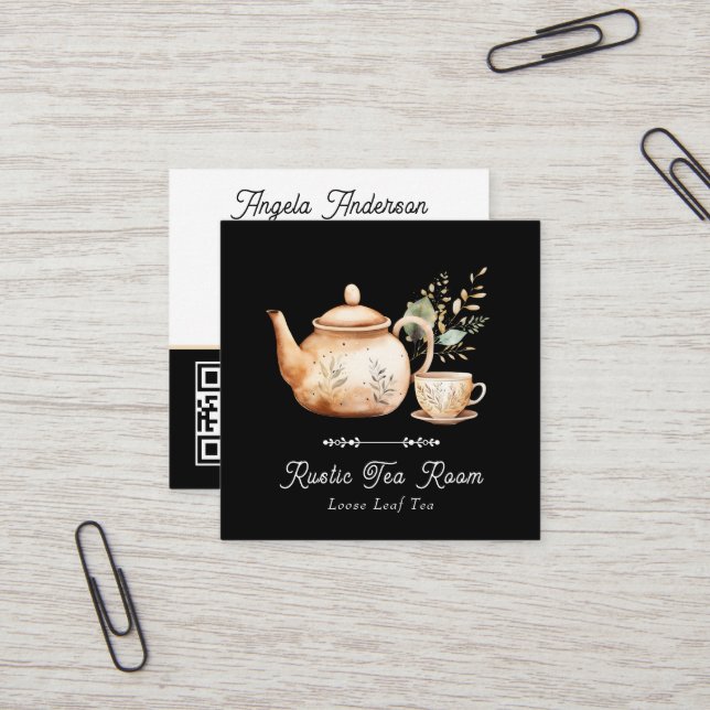 Tarjeta De Visita Cuadrada Salón de Té Tetera  (Anverso/Reverso In Situ)