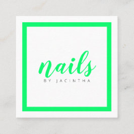 Tarjeta De Visita Cuadrada Salón de Técnico de Uñas Moderno Verde Brillante
