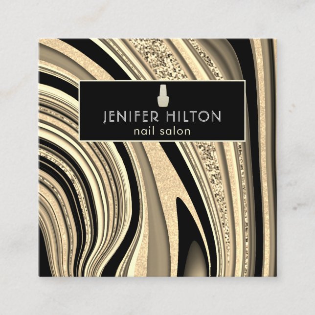 Tarjeta De Visita Cuadrada Salon de uñas de agate geode oro contemporáneo (Anverso)