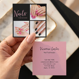Tarjeta De Visita Cuadrada Salón de uñas de foto de secuencia de comandos neg